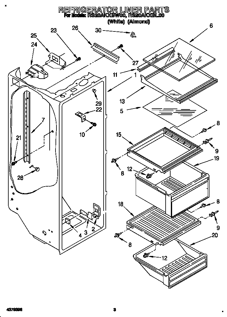 Roper RS20AKXBL00 refrigerator liner diagram
