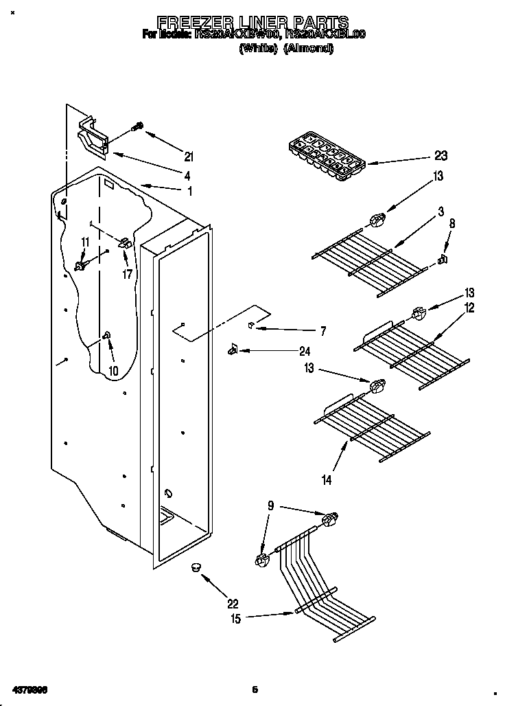 Roper RS20AKXBL00 freezer liner diagram