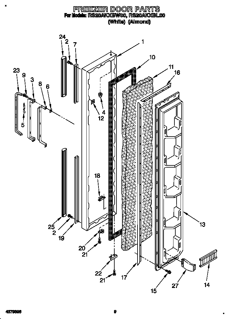 Roper RS20AKXBL00 freezer door diagram