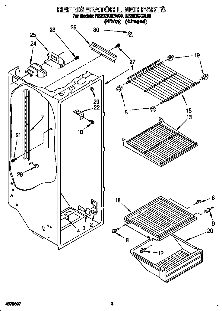 Roper RS20EKXBL00 refrigerator liner diagram