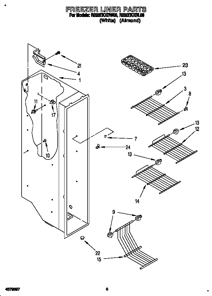 Roper RS20EKXBL00 freezer liner diagram