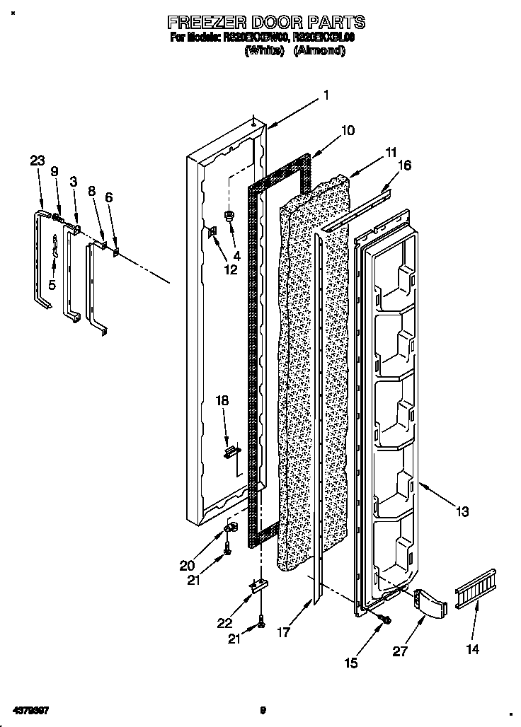 Roper RS20EKXBL00 freezer door diagram