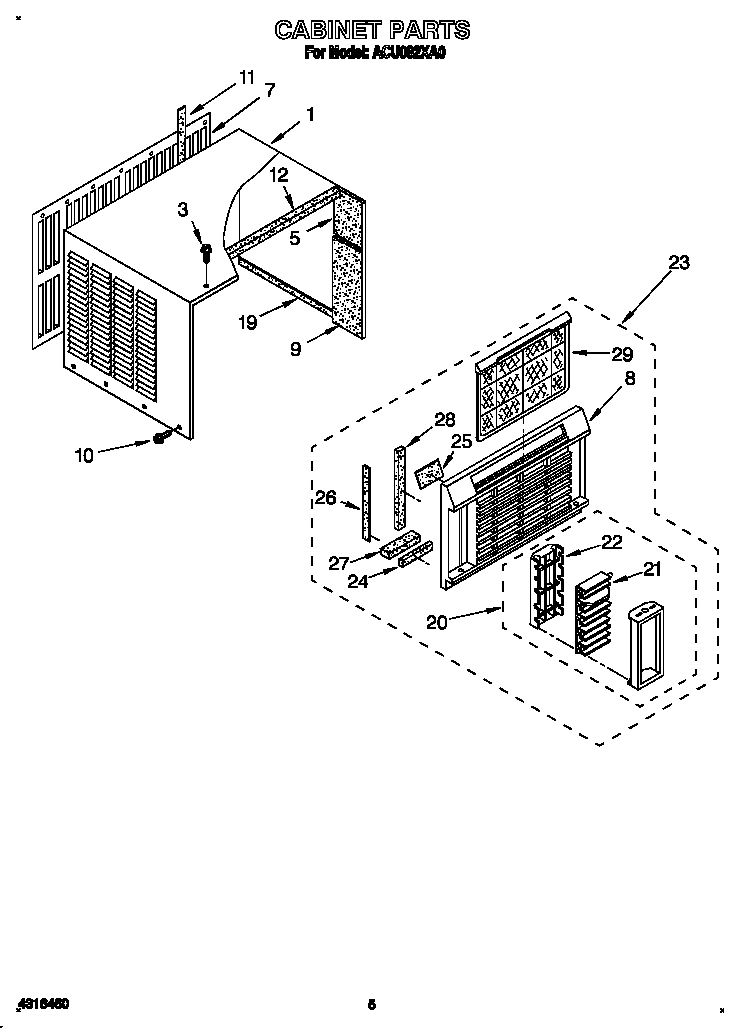 Whirlpool ACU082XA0 cabinet diagram