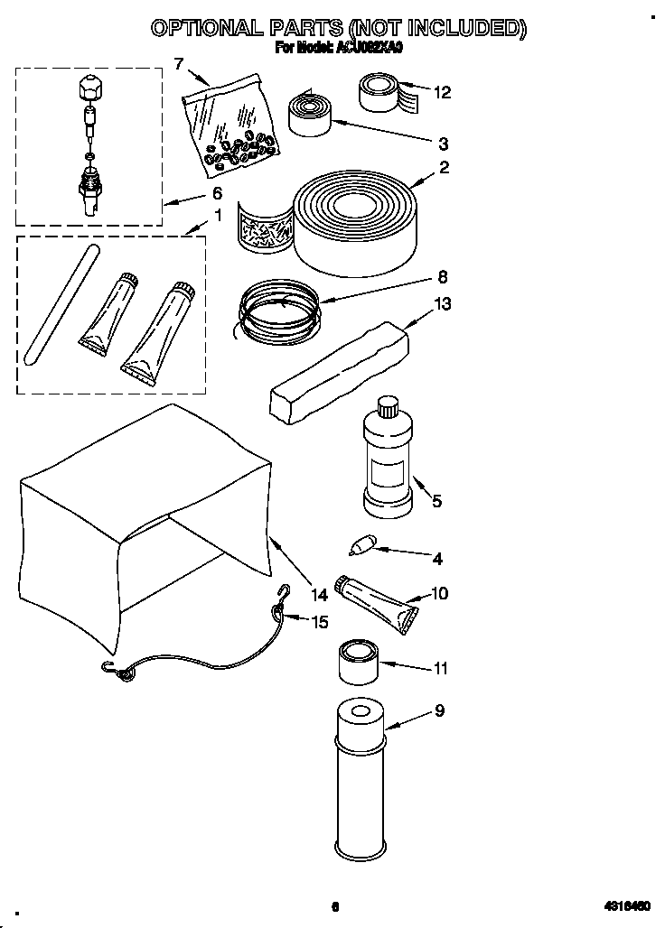 Whirlpool ACU082XA0 optional parts (not included) diagram