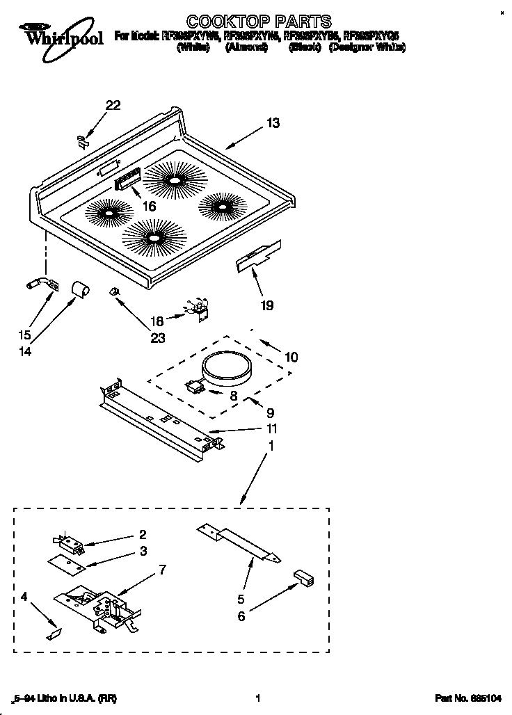 Whirlpool RF396PXYB5 cooktop diagram