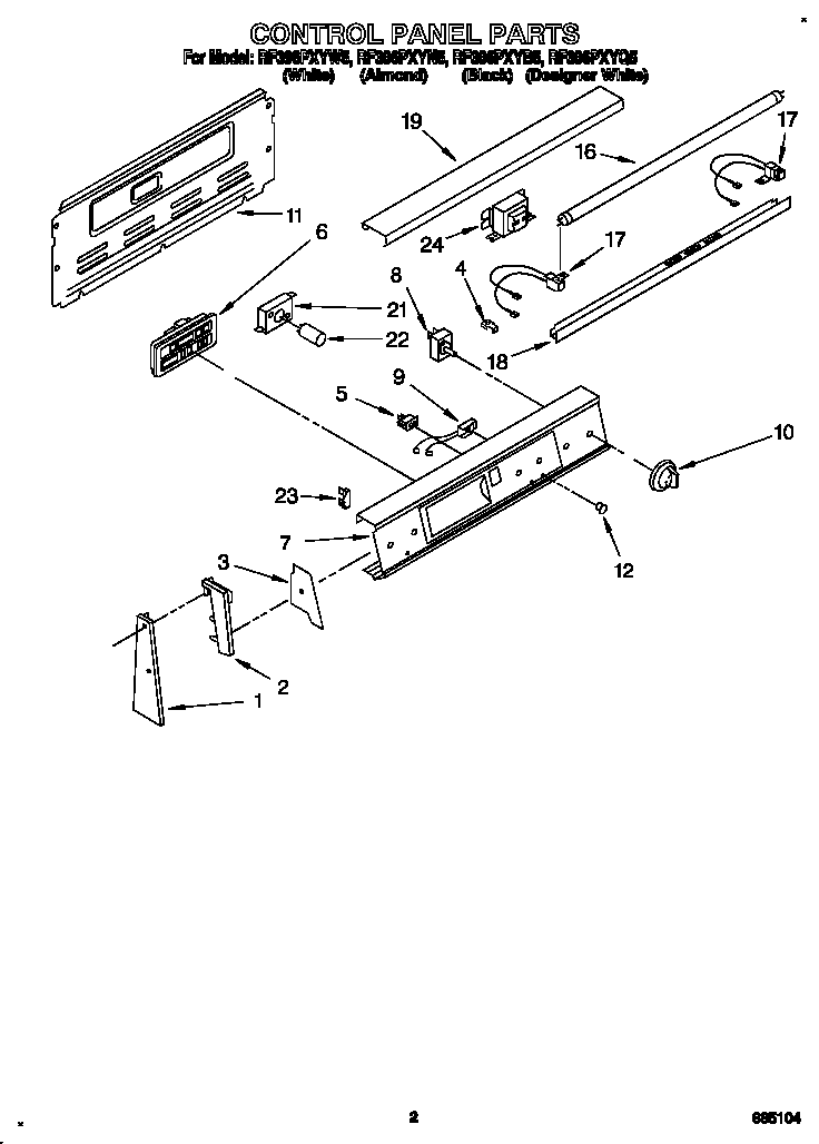 Whirlpool RF396PXYB5 control panel diagram