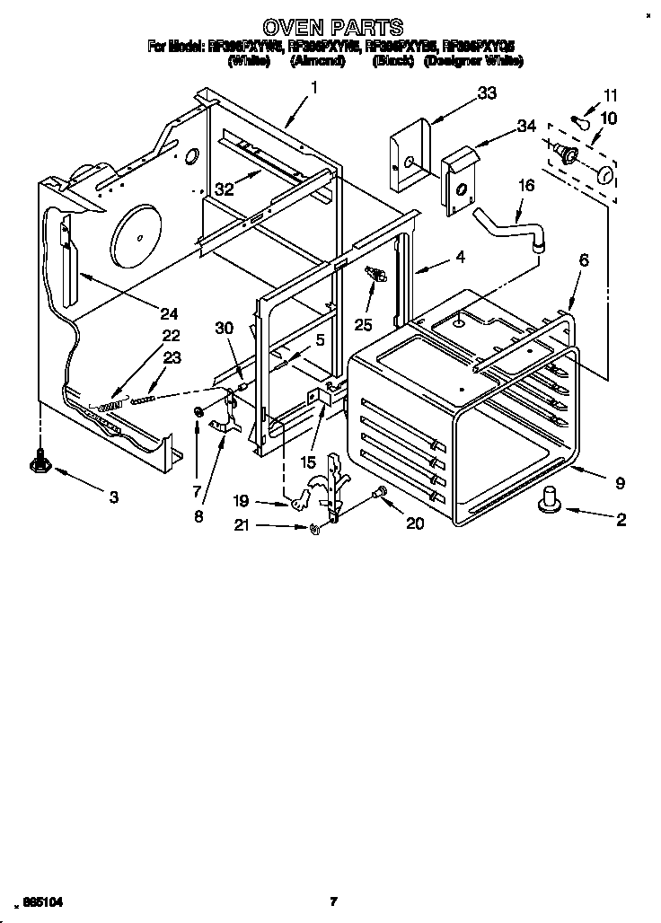 Whirlpool RF396PXYB5 oven diagram