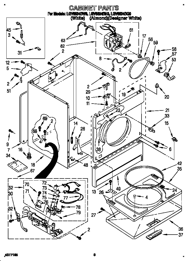 Whirlpool LGV6634BQ0 cabinet diagram