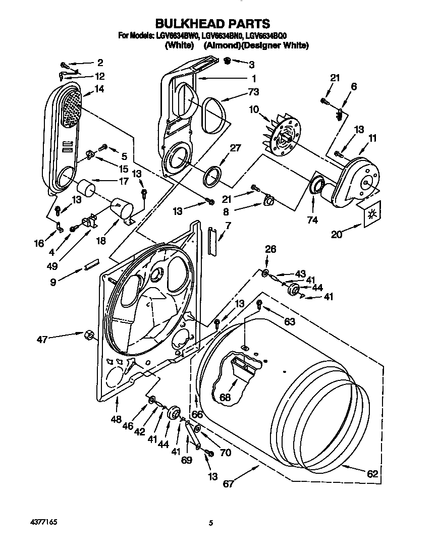 Whirlpool LGV6634BQ0 bulkhead diagram