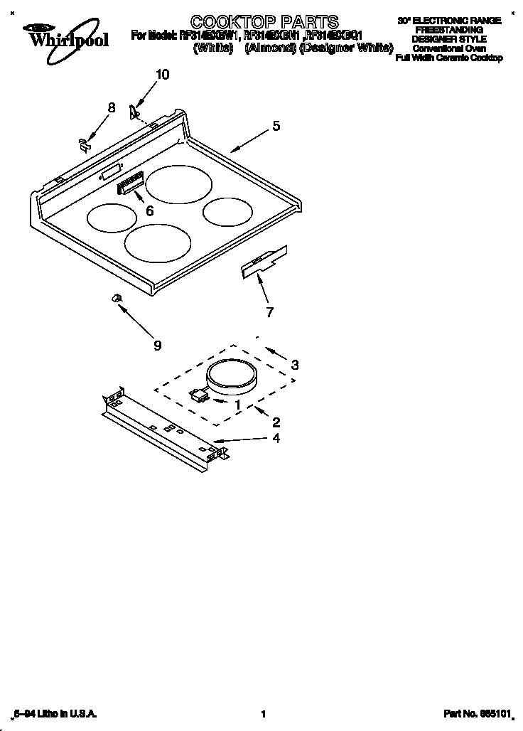 Whirlpool RF314BXBN1 cooktop diagram