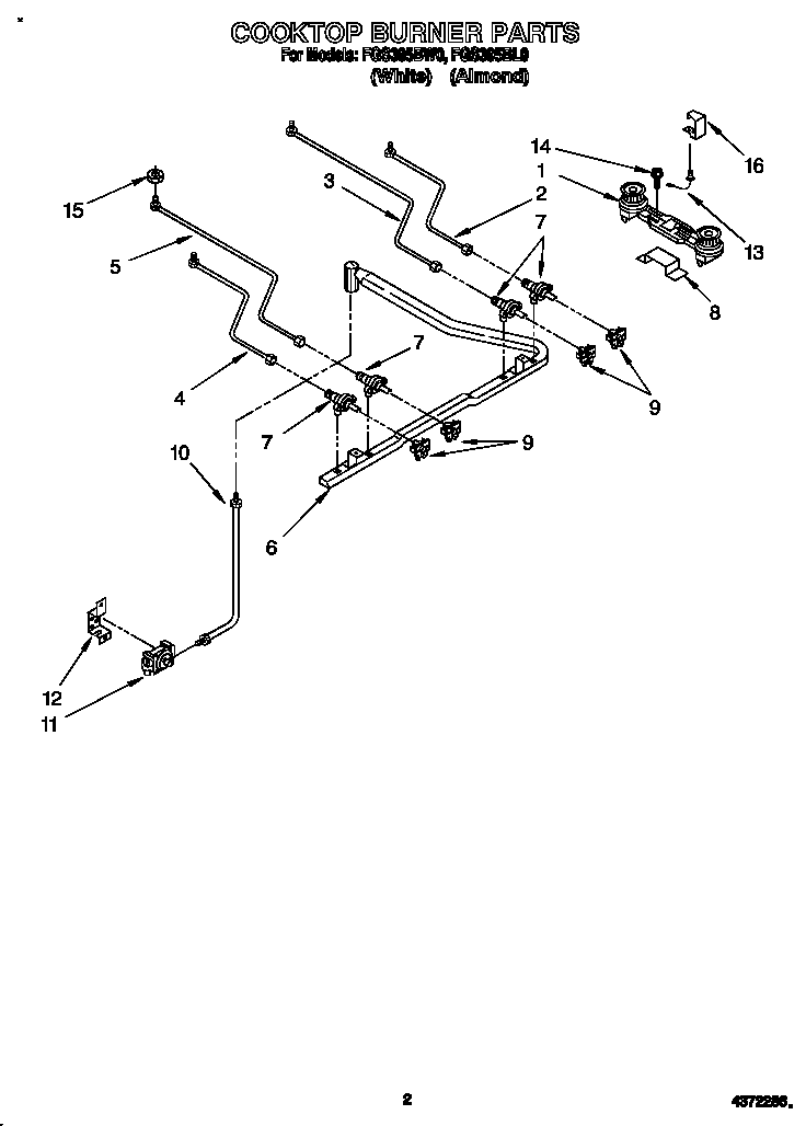 Roper FGS395BW0 cooktop burner diagram