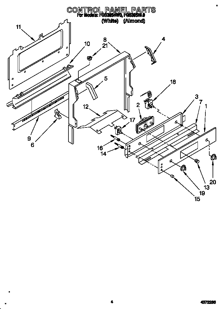 Roper FGS395BW0 control panel diagram