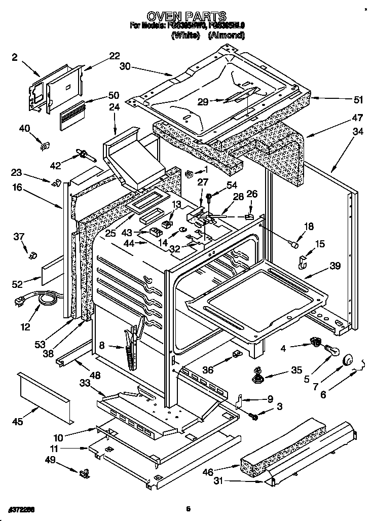Roper FGS395BW0 oven diagram