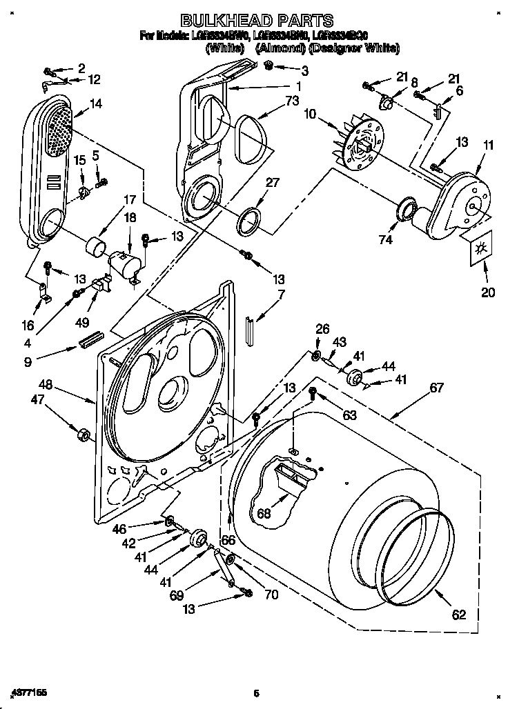 Whirlpool LGR6634BN0 bulkhead diagram
