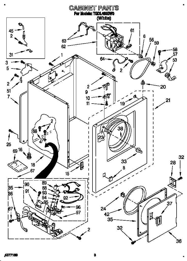 Whirlpool TGDL400BW0 cabinet diagram