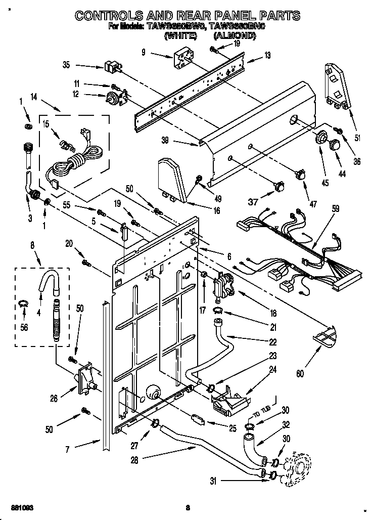 Estate TAWS680BN0 controls and rear panel diagram