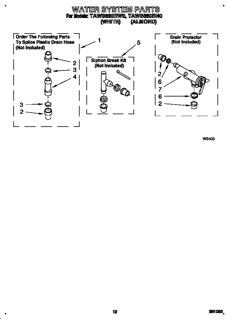 Estate TAWS680BN0 water system diagram