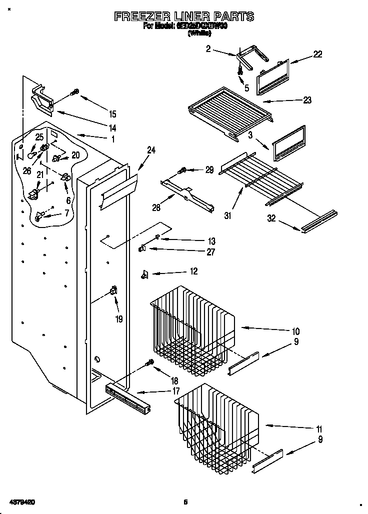 Whirlpool 6ED25DQXBW00 freezer liner diagram