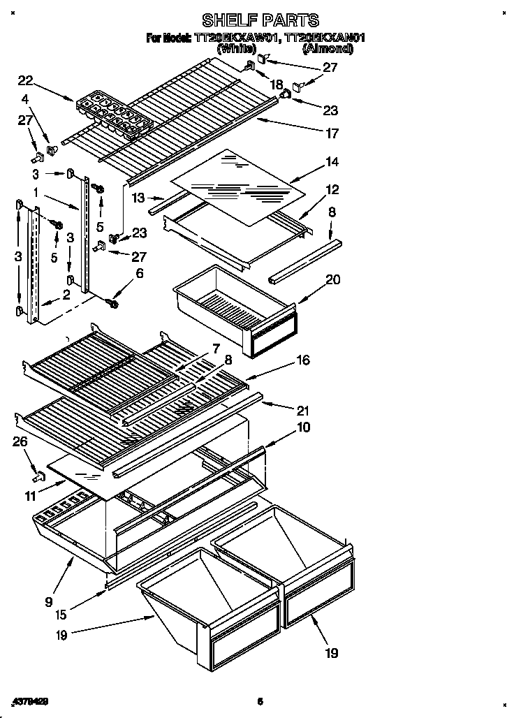 Whirlpool TT20BKXAN01 shelf diagram