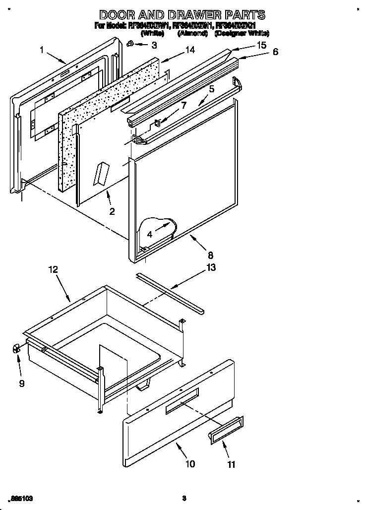 Whirlpool RF364BXBN1 door and drawer diagram