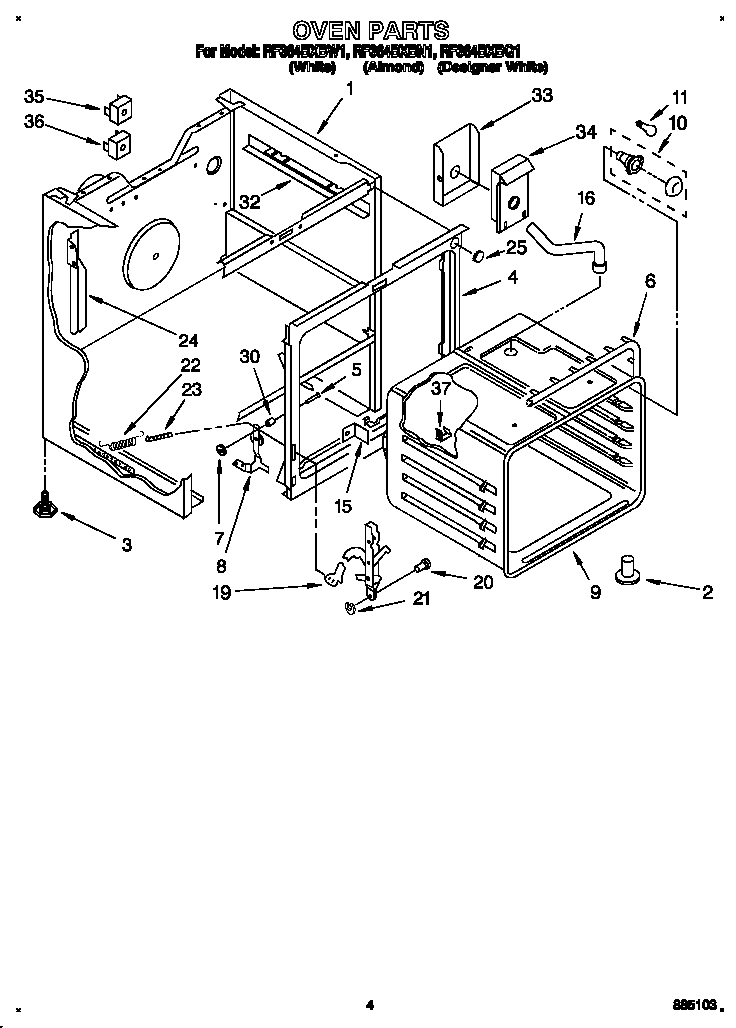 Whirlpool RF364BXBN1 oven diagram
