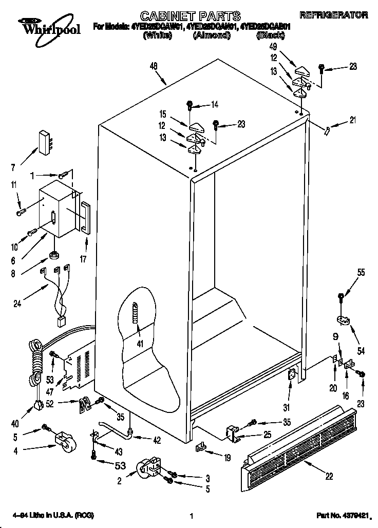 Whirlpool 4YED25DQAW01 cabinet diagram