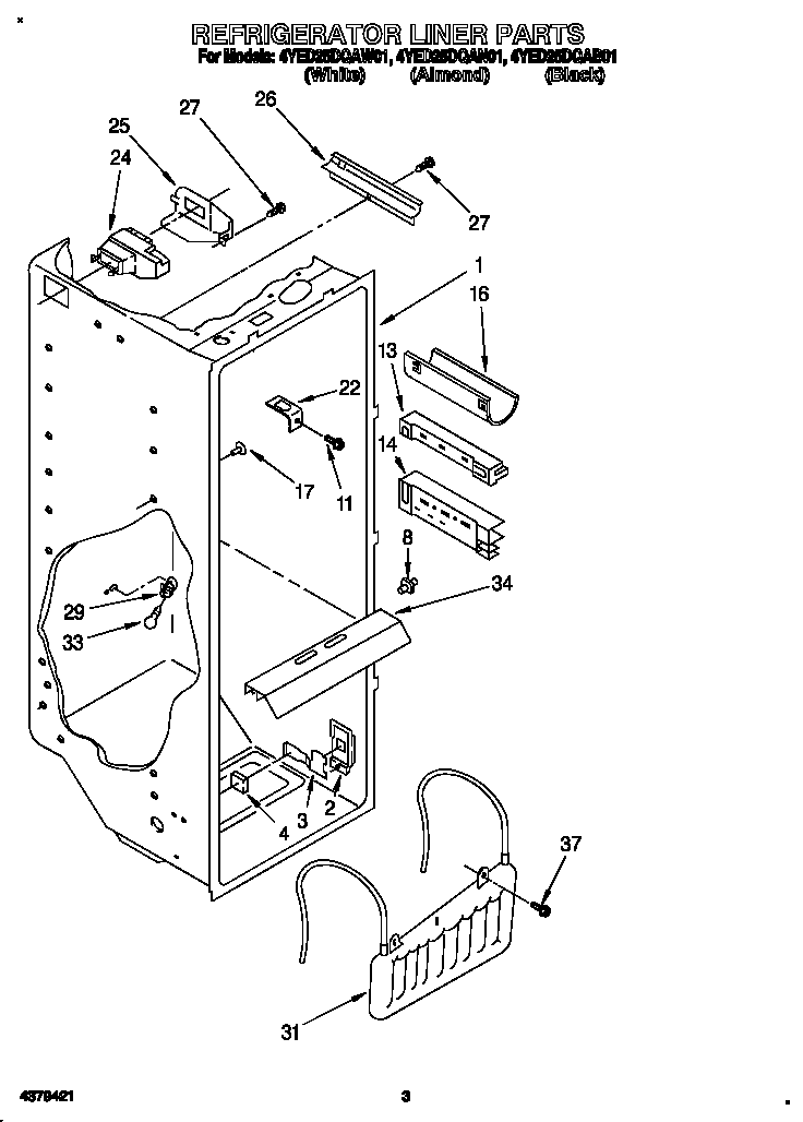 Whirlpool 4YED25DQAW01 refrigerator liner diagram