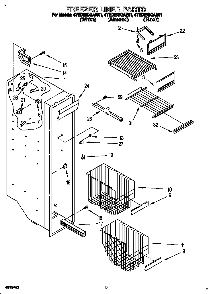 Whirlpool 4YED25DQAW01 freezer liner diagram