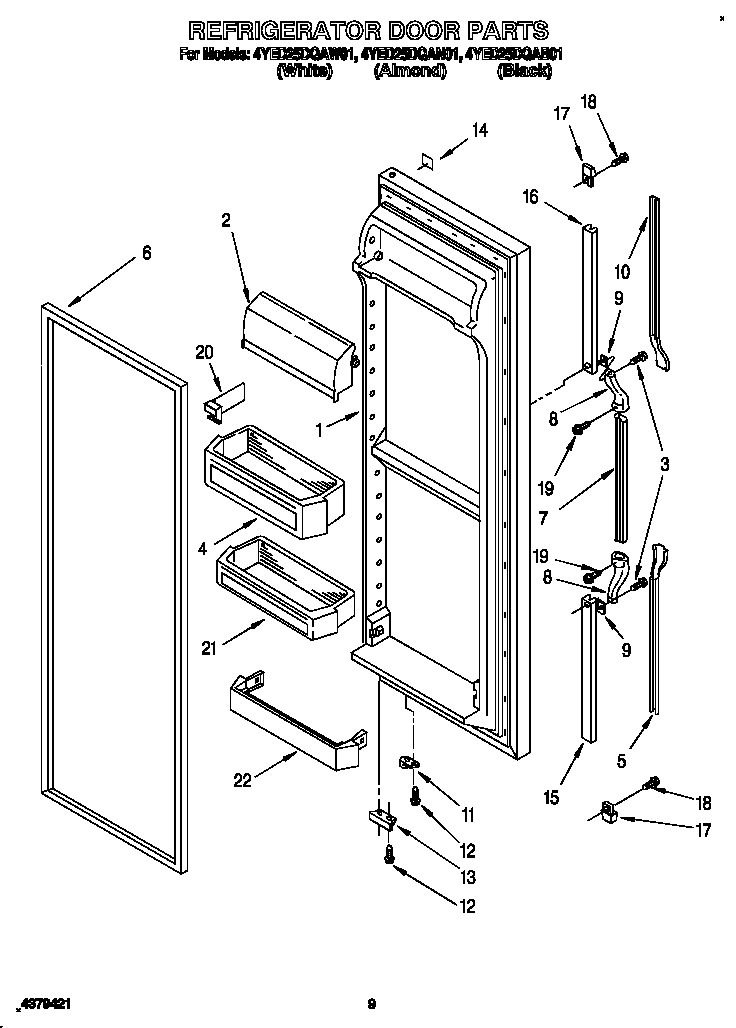Whirlpool 4YED25DQAW01 refrigerator door diagram