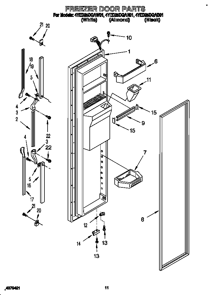 Whirlpool 4YED25DQAW01 freezer door diagram