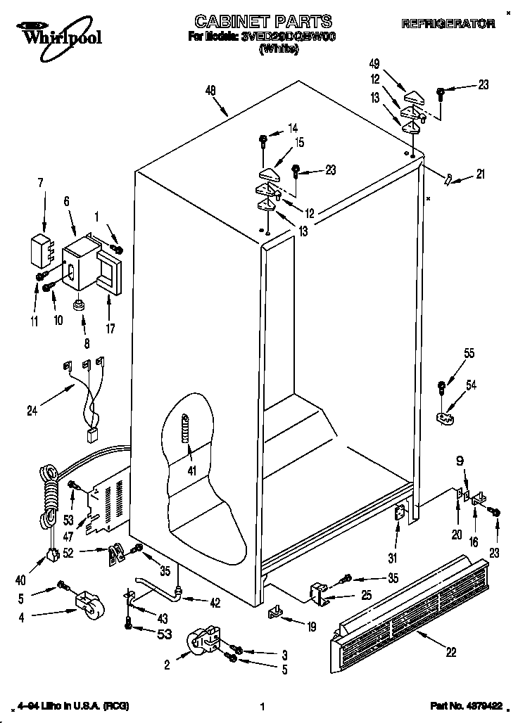 Whirlpool 3VED29DQBW00 cabinet diagram