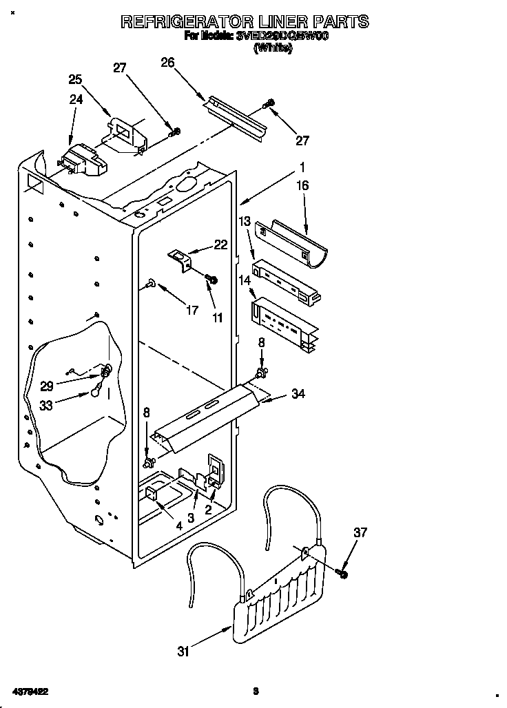 Whirlpool 3VED29DQBW00 refrigerator liner diagram