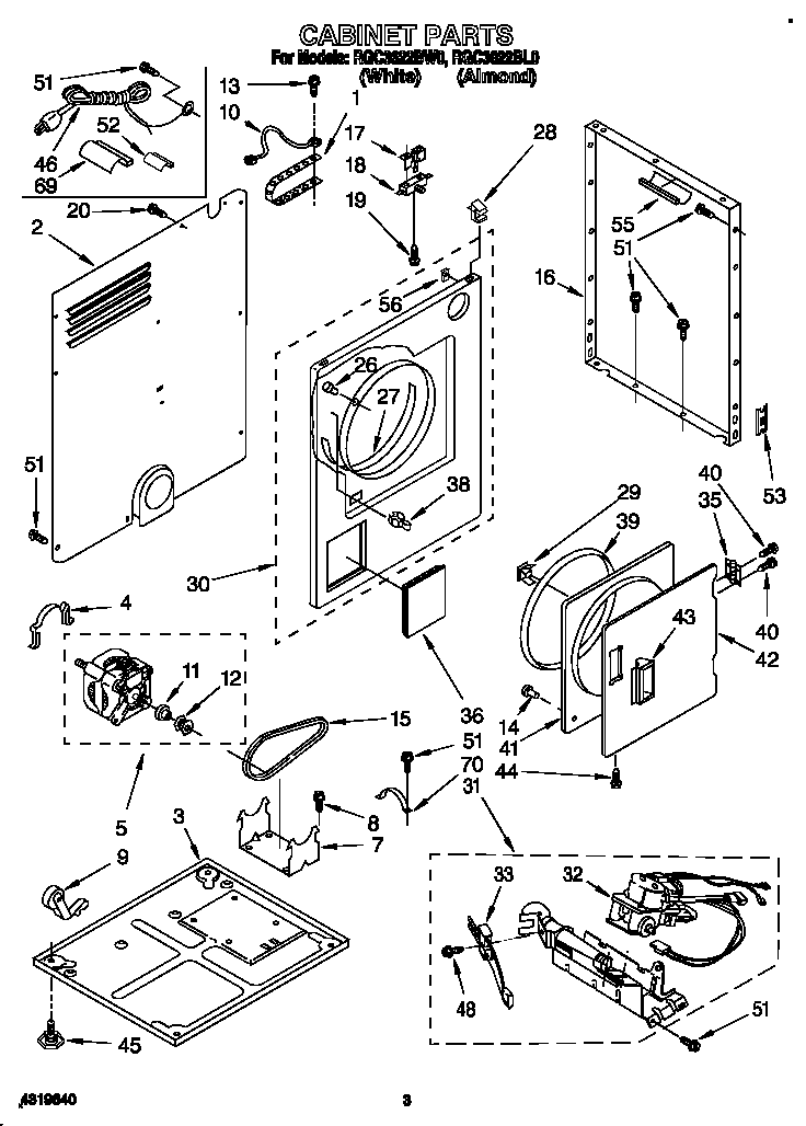 Roper RGC3622BW0 cabinet diagram