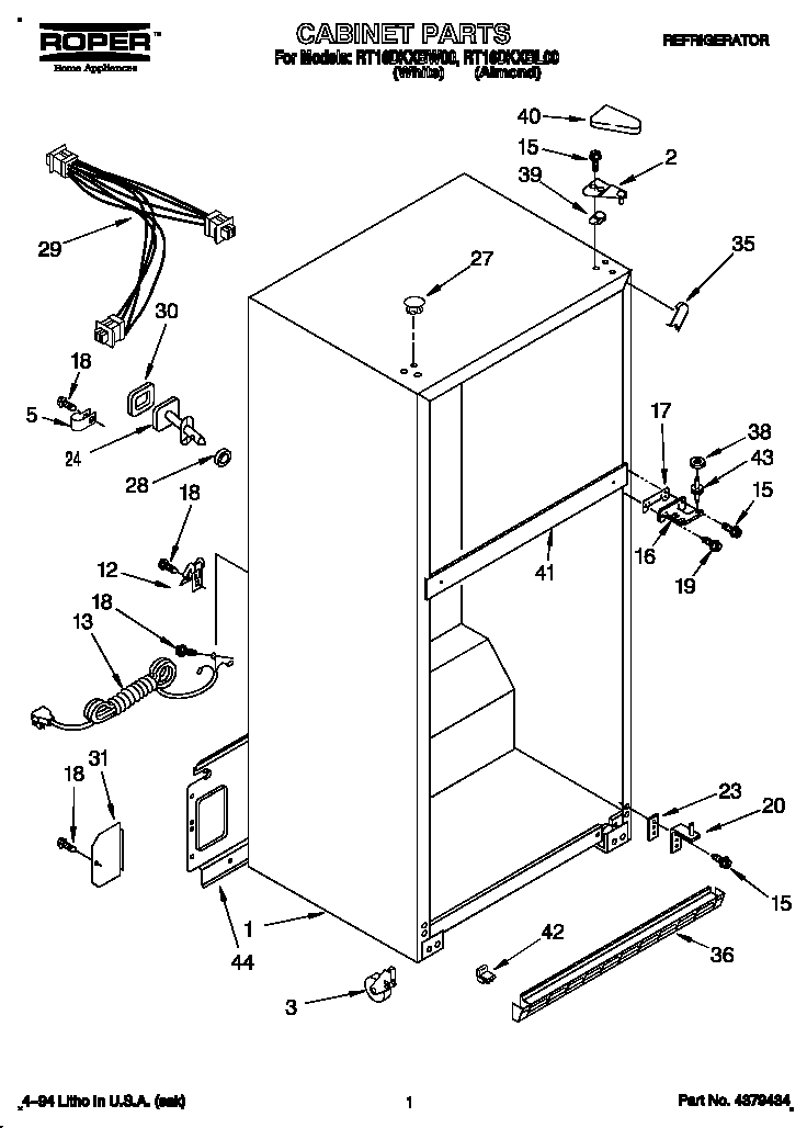 Roper RT16DKXBL00 cabinet diagram