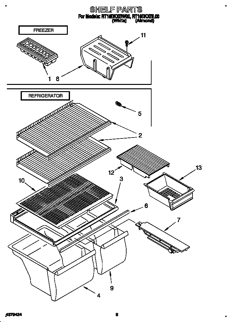 Roper RT16DKXBL00 shelf diagram