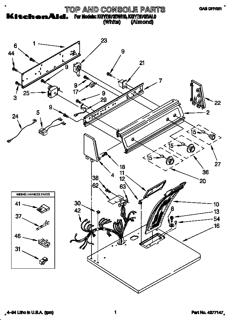 KitchenAid KGYE670BAL0 top and console diagram