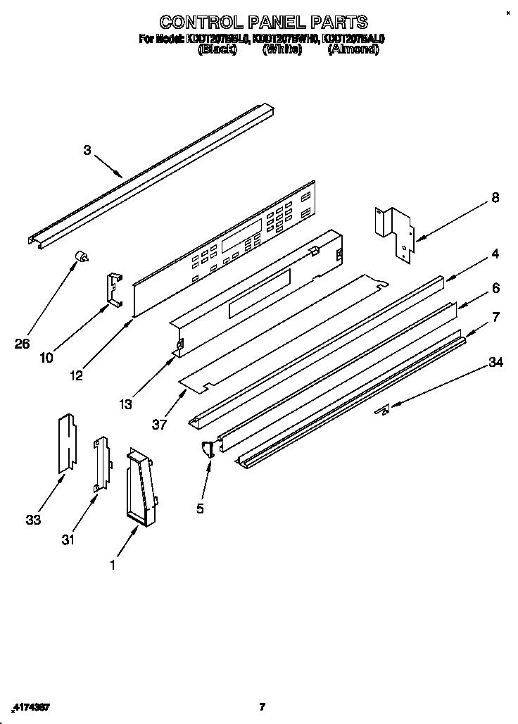 KitchenAid KDDT207BBL0 control panel diagram