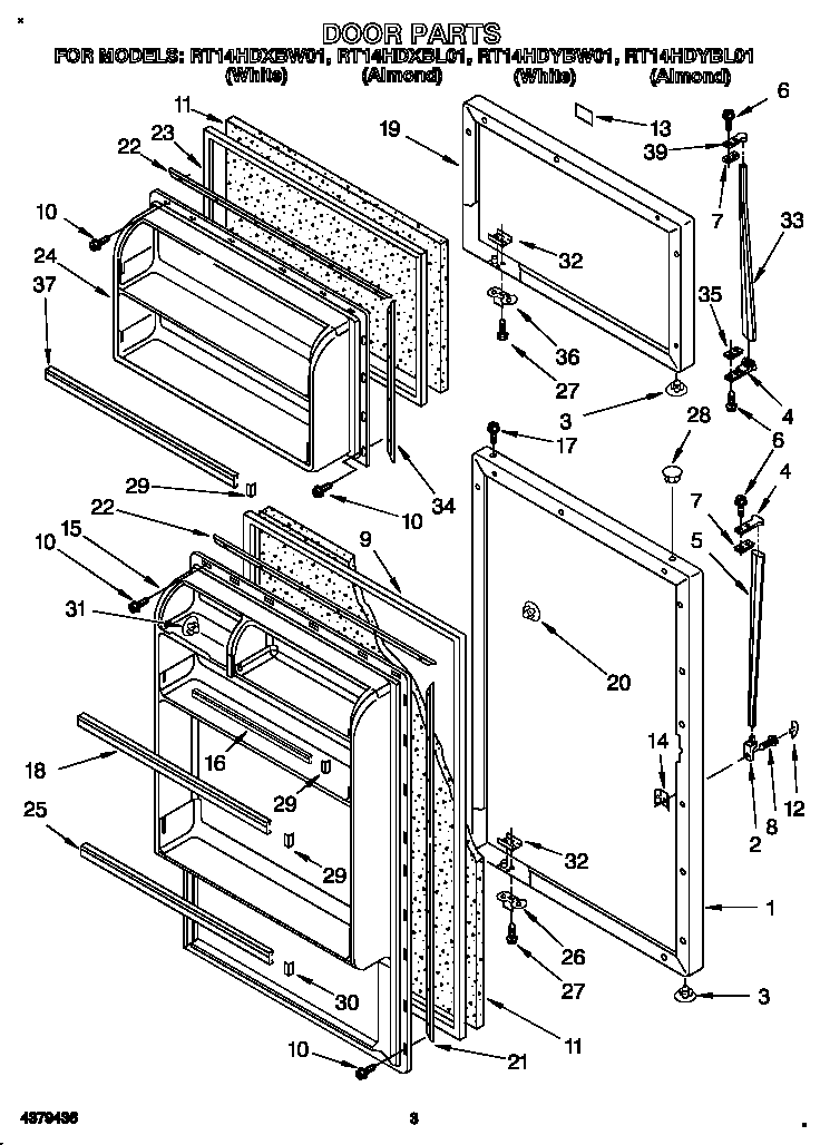 Roper RT14HDYBW01 door diagram