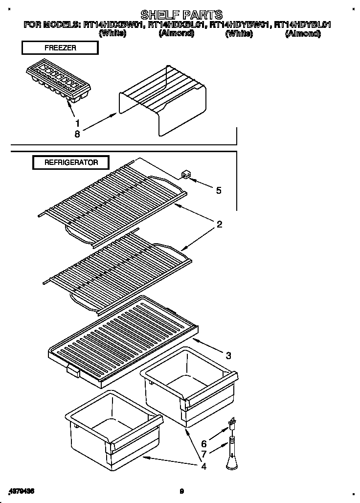 Roper RT14HDYBW01 shelf diagram
