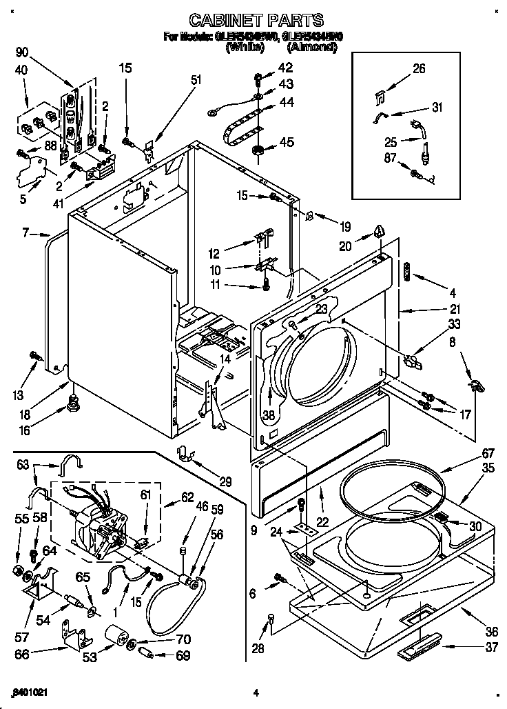 Whirlpool GLER5434BN0 cabinet diagram