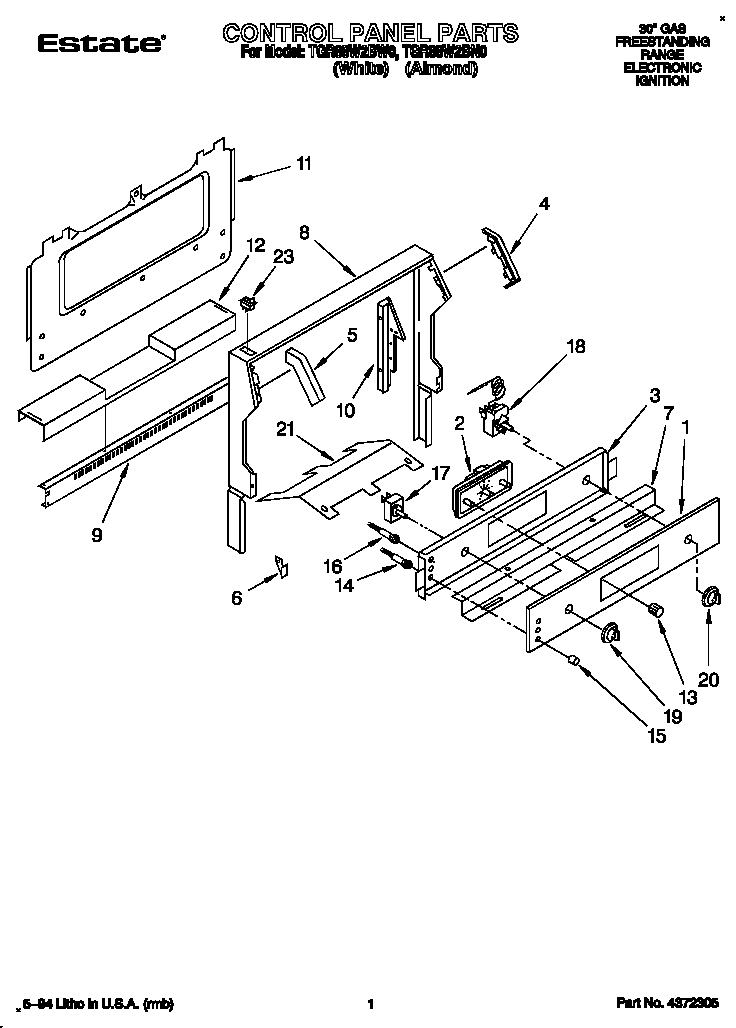 Whirlpool TGR88W2BN0 control panel diagram