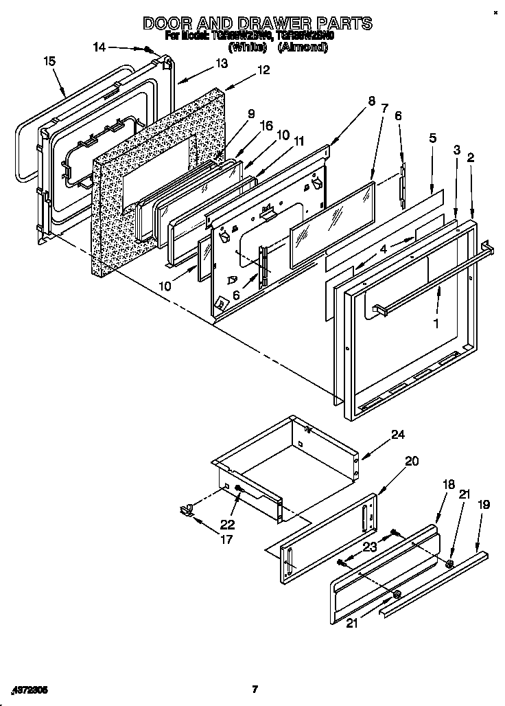 Whirlpool TGR88W2BN0 door and drawer diagram