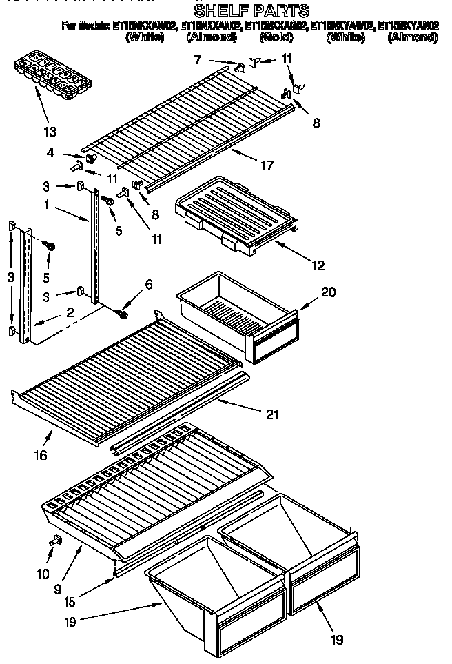 Whirlpool ET18NKXAW02 shelf diagram