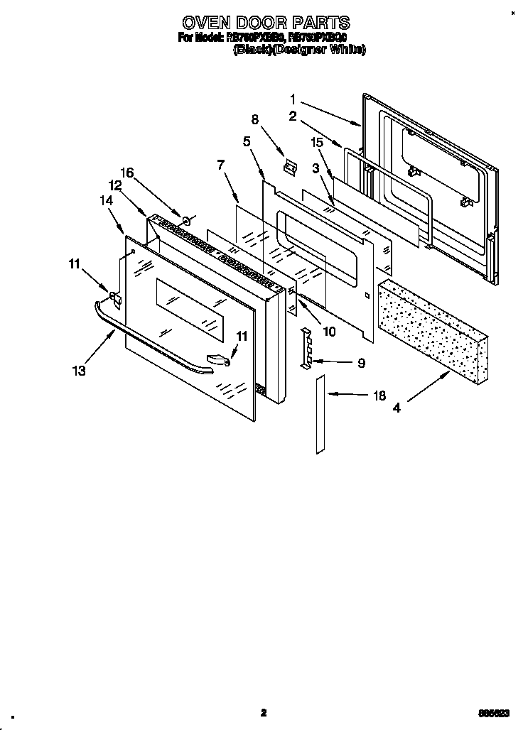 Whirlpool RB760PXBQ0 oven door diagram