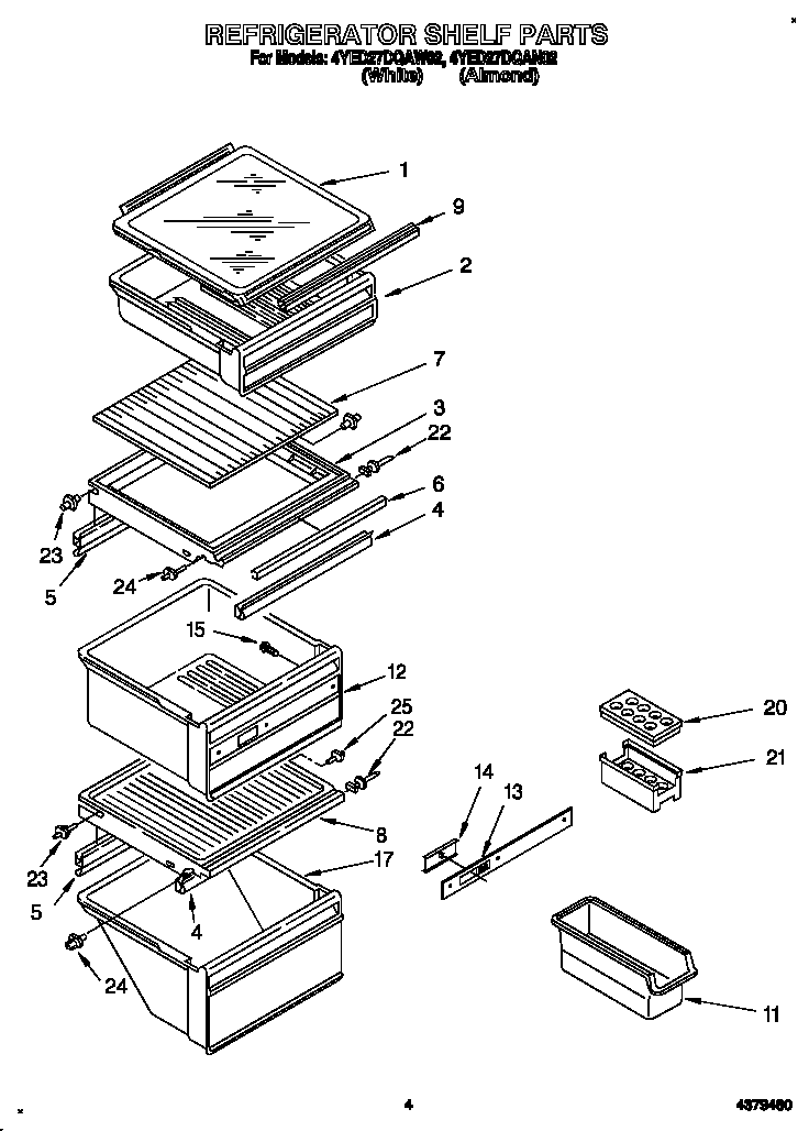 Whirlpool 4YED27DQAN02 refrigerator shelf diagram