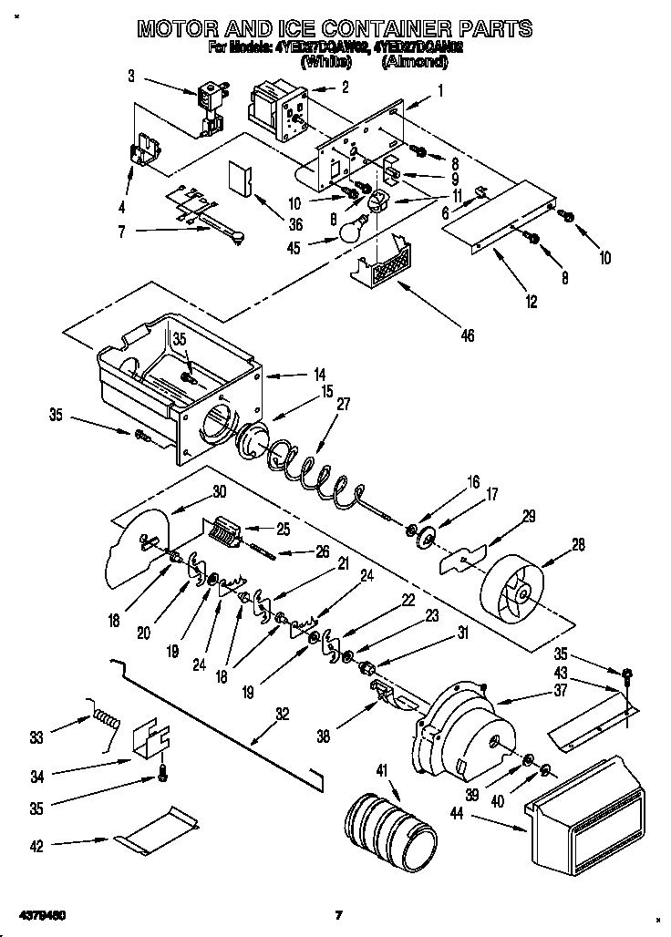 Whirlpool 4YED27DQAN02 motor and ice container diagram
