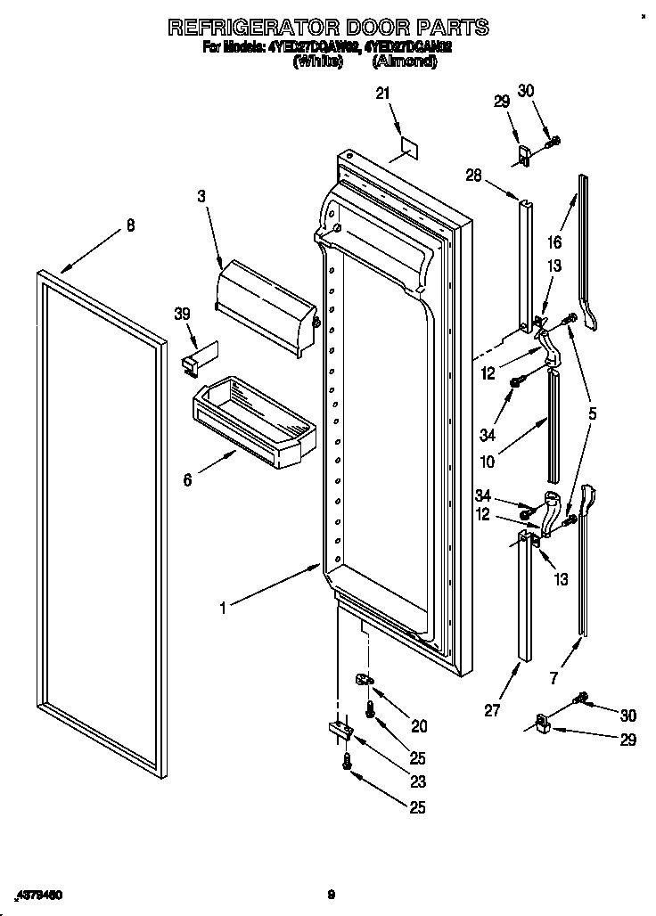 Whirlpool 4YED27DQAN02 refrigerator door diagram