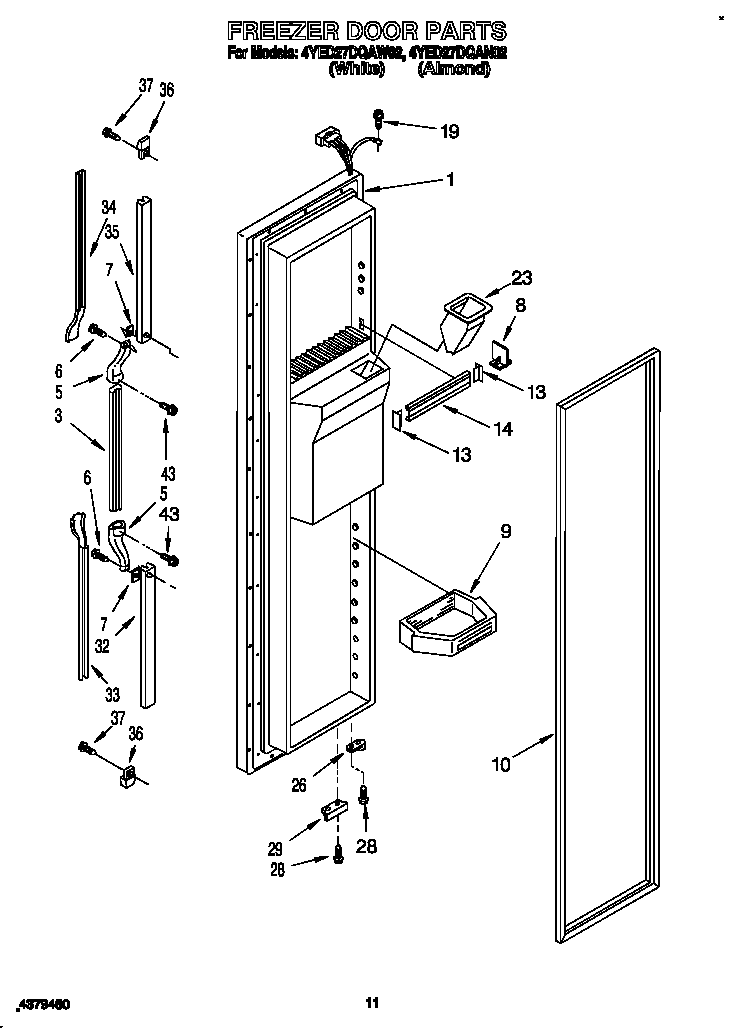 Whirlpool 4YED27DQAN02 freezer door diagram
