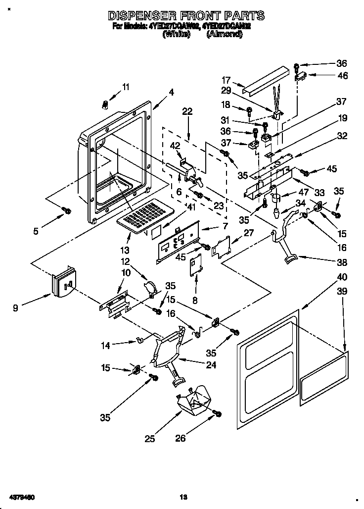 Whirlpool 4YED27DQAN02 dispenser front diagram