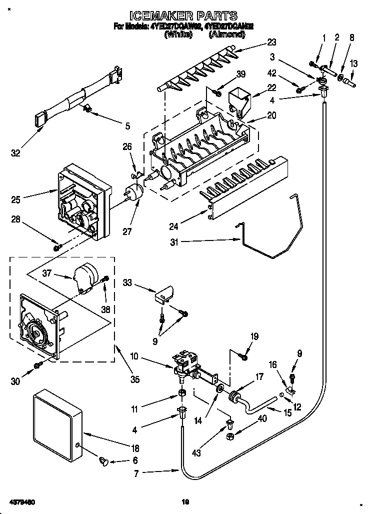 Whirlpool 4YED27DQAN02 icemaker diagram